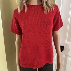Red Short Sleeve Cotton Knit Sweater Top